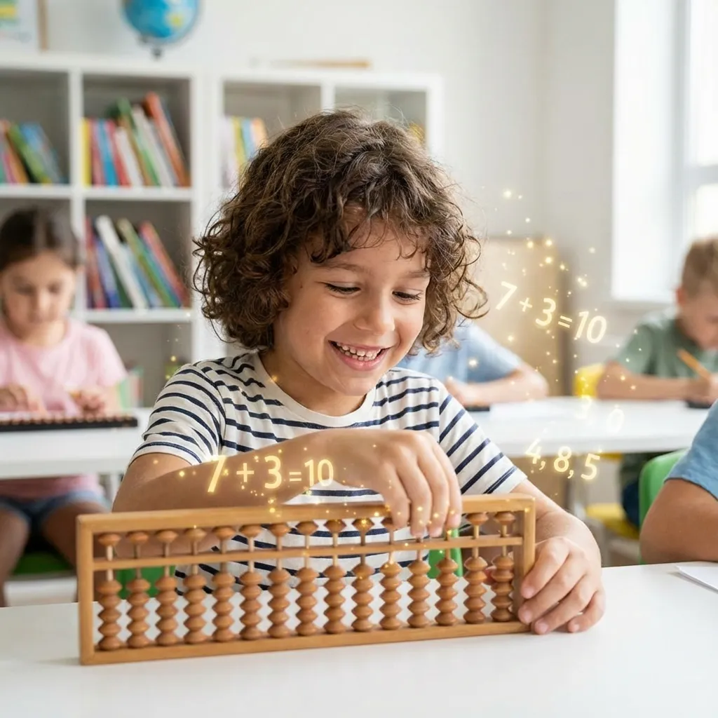 Niño aprendiendo matemáticas con felicidad
